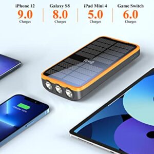 RETMSR Portable Charger, 38800mAh Solar Charger 10W Wireless QC3.0 22.5W PD 20W Fast Charging, Battery Pack with Built-in 3 Cables Super Bright Flashlight, 5 Outputs Power Bank for Cell Phone Tablet