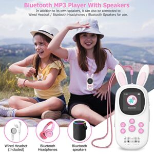 16GB Music MP3 Player for Kids, Cute Bunny Kids Music MP3 Player with Bluetooth, MP3 & MP4 Players with Speaker, MP3 Player with FM Radio, Recordings, Alarm, Pedometer, Stopwatch, Support up to 128GB.