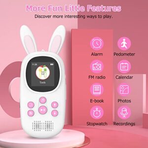 16GB Music MP3 Player for Kids, Cute Bunny Kids Music MP3 Player with Bluetooth, MP3 & MP4 Players with Speaker, MP3 Player with FM Radio, Recordings, Alarm, Pedometer, Stopwatch, Support up to 128GB.