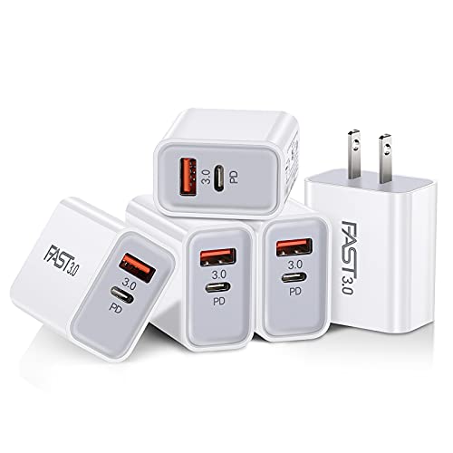 20W USB C Wall Charger Block 5 Pack Boxeroo Dual Port PD Fast Type C Charging Block USB C Adapter Plug for iPhone 14 13 12 11 Pro Max Mini XS XR X 8, Google Pixel 6 5, Samsung Galaxy (White)