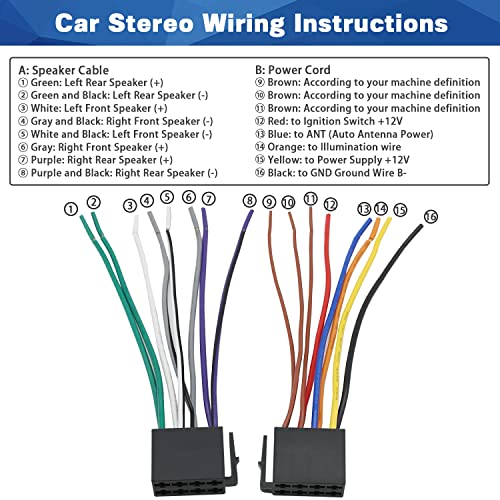 ISO Radio Power Speaker Wiring Harness Replacement for Boss Jenson Pioneer Leadfan SJOYBRING Bluetooth Car Stereo Power Speaker Adapter