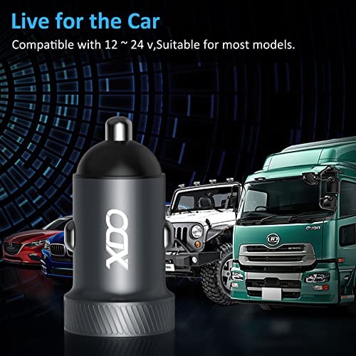 XDO USB C Car Charger, 50W 2-Port Fast Charging with USB C Power Delivery, Compatible for iPhone 13/12/11/X/XS/8/Pro/Max/Mini, iPad Pro/Air/Mini, Samsung Galaxy S22/S21/S10, Pixel/Nexus and More