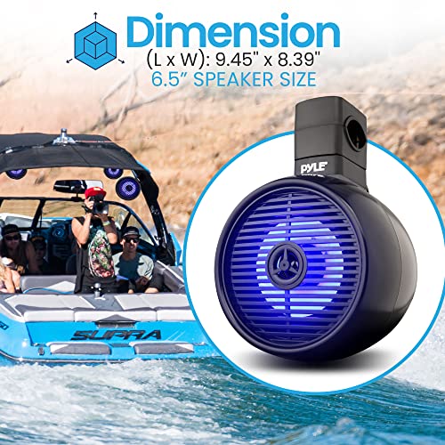 Pyle 6.5” 2-Way Marine Wakeboard Tower Speakers w/LED Lights, Full Range Waterproof Outdoor Speakers for Off-Road ATV, UTV, Jeep or Boat (Black)