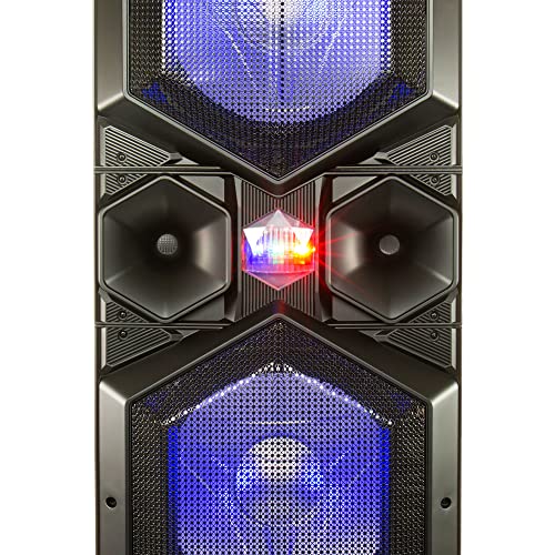 Dolphin SP-155BT Party Station 7000 Watt Standing All Purpose Portable Speaker with Dual 15 Inch Woofers and Sound Activated Blue LED Lights