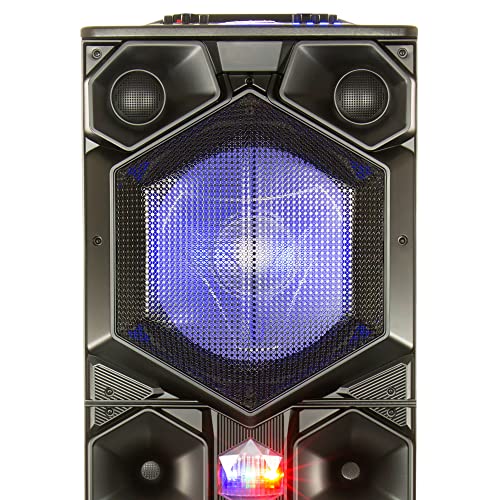Dolphin SP-155BT Party Station 7000 Watt Standing All Purpose Portable Speaker with Dual 15 Inch Woofers and Sound Activated Blue LED Lights