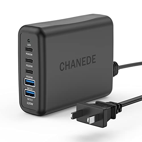 USB C Fast Charger, CHANEDE 120W Compact 5 Port USB C Charging Station,Laptop Portable USB C Wall Charger PD Adapter 3 USB C and 2 QC USB A for Notebook MacBook Pro/Air, Galaxy, iPhone, Dell XPS IPad