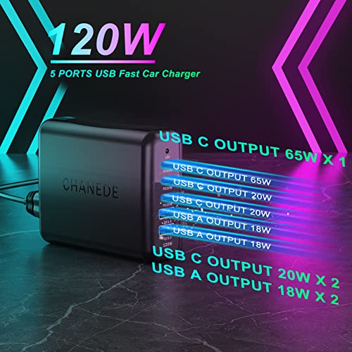 USB C Fast Charger, CHANEDE 120W Compact 5 Port USB C Charging Station,Laptop Portable USB C Wall Charger PD Adapter 3 USB C and 2 QC USB A for Notebook MacBook Pro/Air, Galaxy, iPhone, Dell XPS IPad