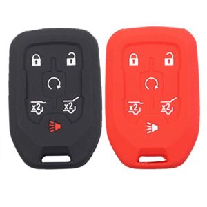 btopars 2pcs 6 buttons smart key fob cover case remote protector skin keyless jacket holder compatible with chevrolet suburban tahoe 2015 2016 2017 2018 2019 2020 gmc yukon 13580802 black red