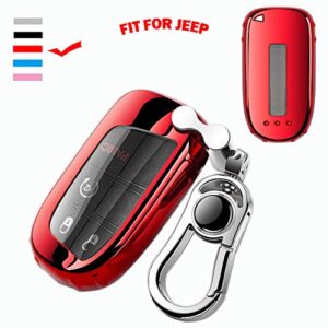 k lakey key fob cover,fit for jeep bottons remote key grand cherokee renegade compass dodge durango journey charger challenger key fob,smart key fob soft tpu case shell with alloy keychain red