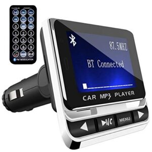 fm transmitter, tohayie bluetooth wireless radio adapter audio receiver stereo music tuner modulator car kit with usb charger, remote control, silver