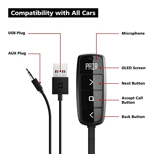 nonda ZUS Universal HD Car Audio Adapter, All Compatible Music Adapter, Wireless in-Car Bluetooth FM Transmitter Radio Adapter, True Wireless Stereo, 3.5mm AUX Cable, USB Port, Hands-Free Calls