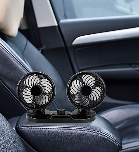 HITOPTY 12V Car Fan, 360 Degree Swivel 2 Speed Electric Backseat Fans for Auto SUV RV Vehicle Boat