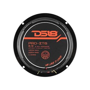 DS18 PRO-ZT6 6.5-Inch 2 Way Pro Audio Midrange Speakers with Built-in Bullet Tweeter 4-Ohms 450W Max 225W RMS Water Resistant - Red Metal Mesh Grill Included (1 Speaker)