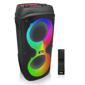 pyle party speaker pparty26, pa system w/double 6.5″ portable bluetooth speaker w/rechargeable battery, modern led lights, mic recording functions, echo/treble/bass tws/aux/mp3/usb/micrsd/fm