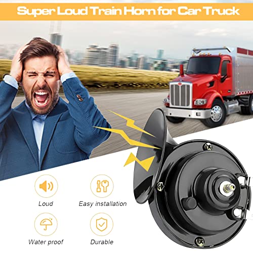 QODOLSI 2 Pack 300DB Super Loud Train Horn, 12V Security Alarm Speaker, Car Waterproof Air Electric Snail Double Horn Replacement Kit, Fits for Most Cars Motorcycle, Truck, Bike, Boat (Black)