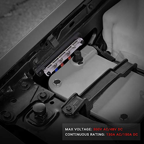 MICTUNING 4 Terminal Bus Bar & Cover Ground Distribution Block - Car Boat Marine Power Distribution Terminal Block