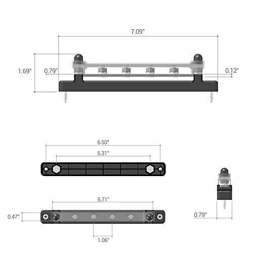 MICTUNING 4 Terminal Bus Bar & Cover Ground Distribution Block - Car Boat Marine Power Distribution Terminal Block