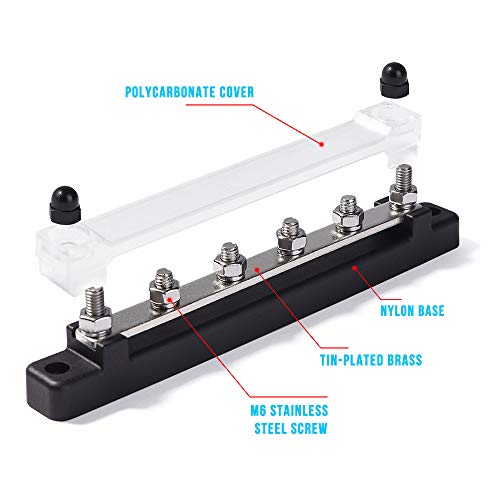 MICTUNING 4 Terminal Bus Bar & Cover Ground Distribution Block - Car Boat Marine Power Distribution Terminal Block