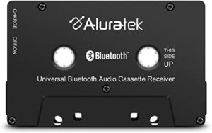 aluratek universal bluetooth audio cassette receiver, built-in rechargeable battery, up to 8 hours playtime, audio receiving up to 33 feet