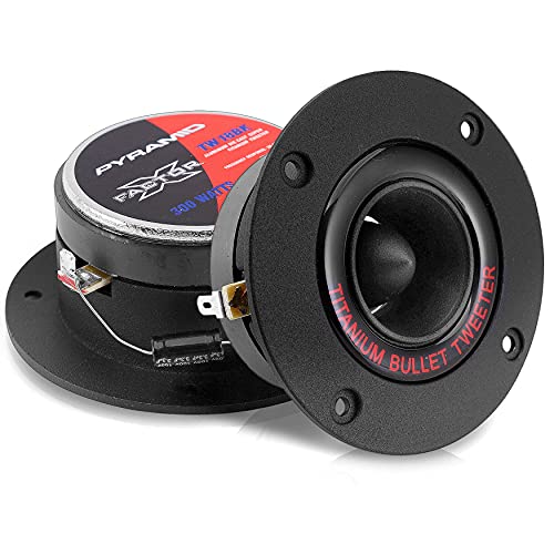 Pyramid 1” Audio Car Tweeter Speaker - 3.25” Bullet Horn Aluminum Die-Cast Titanium Dome, 300 Watt Peak, 2k-25kHz Frequency Response, 4 to 8 Ohm, Heavy Duty 20 oz. Magnet Structure - 1 Pair TW18BK