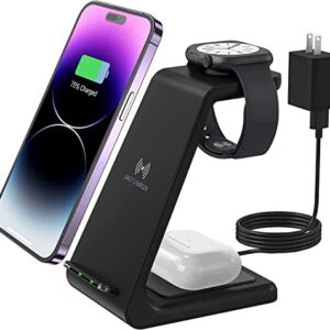 Wireless Charger for Apple Multiple Devices, KOPIDOE Charging Station Dock Compatible with iPhone 14/13/12/11Series, Fast Stand for Apple iWatch 8/7/6/SE/5/4/3/2, AirPods 3/Pro/2 with Adapter (Black)