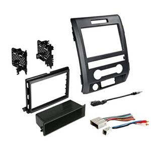 american international single or double din radio complete dash kit, 2009-2014 ford f-150 with antenna adapter, harness compatible for all trim levels (black)
