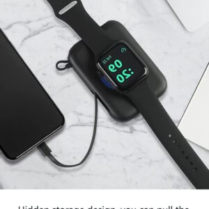 Wireless Portable Watch Charger, 5000mAh Magnetic adsorption Portable Mini iwatch Charger for All Apple Watch Series, Power Bank with Built in Charging Cable, Type-c Input/Output Port