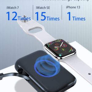 Wireless Portable Watch Charger, 5000mAh Magnetic adsorption Portable Mini iwatch Charger for All Apple Watch Series, Power Bank with Built in Charging Cable, Type-c Input/Output Port