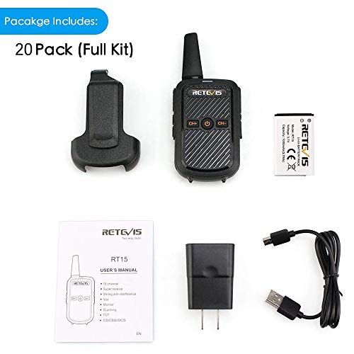 Retevis RT15 Radios Walkie Talkies 20 Pack, Business 2 Way Radios Rechargeable,Portable,USB Fast Charing,Hands Free,for Adults Restaurants Healthcare Retail Commercial