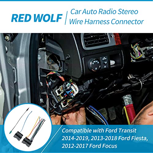 RED WOLF Radio Antenna Adapter + Stereo Wiring Harness Connector Plug for Ford Transit 2014-2019, 2013-2018 Fiesta, 2012-2017 Focus Aftermarket Radio Install