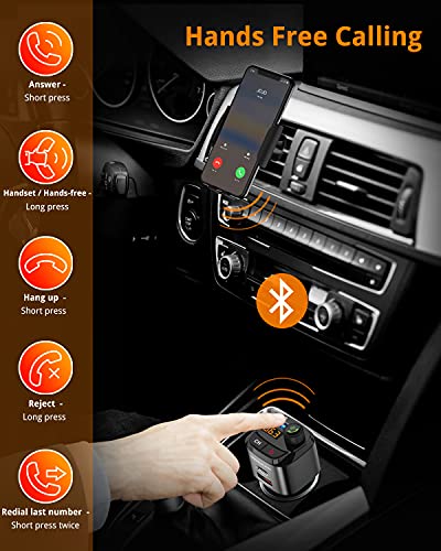 UNBREAKcable Bluetooth FM Transmitter for Car, Support QC3.0, 20W Wireless Bluetooth Radio Car Adapter Receiver MP3 Audio Music Player FM Transmitters, Type C PD20W Handsfree Call Car Charger