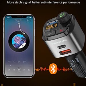 UNBREAKcable Bluetooth FM Transmitter for Car, Support QC3.0, 20W Wireless Bluetooth Radio Car Adapter Receiver MP3 Audio Music Player FM Transmitters, Type C PD20W Handsfree Call Car Charger