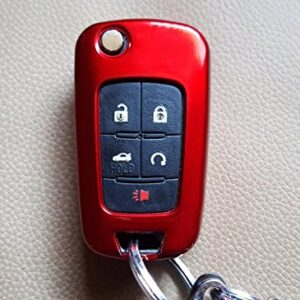 iJDMTOY Exact Fit Glossy Red Smart Key Fob Shell Cover Compatible with Chevy Camaro Cruze Malibu SS Spark Volt, Compatible with GMC Terrain 3 4 5 Buttons Folding Key Fob