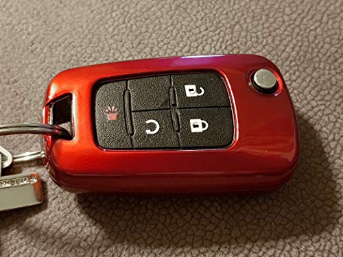 iJDMTOY Exact Fit Glossy Red Smart Key Fob Shell Cover Compatible with Chevy Camaro Cruze Malibu SS Spark Volt, Compatible with GMC Terrain 3 4 5 Buttons Folding Key Fob