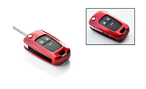 iJDMTOY Exact Fit Glossy Red Smart Key Fob Shell Cover Compatible with Chevy Camaro Cruze Malibu SS Spark Volt, Compatible with GMC Terrain 3 4 5 Buttons Folding Key Fob