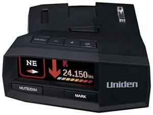 uniden r8 extreme long-range radar/laser detector, dual-antennas front & rear detection w/directional arrows, built-in gps w/real-time alerts, voice alerts, red light and speed camera alerts (renewed)