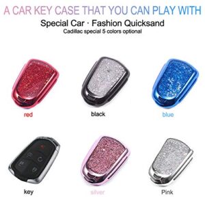 YIJINSHENG TPU Soft Plating Smart Key Fob Remote Cover Case Protector Keyless Jacket for Cadillac CT6 XT5 CTS XTS SRX ATS GTS ATSL HYQ2AB HYQ2EB Car Key Chain (Silver)