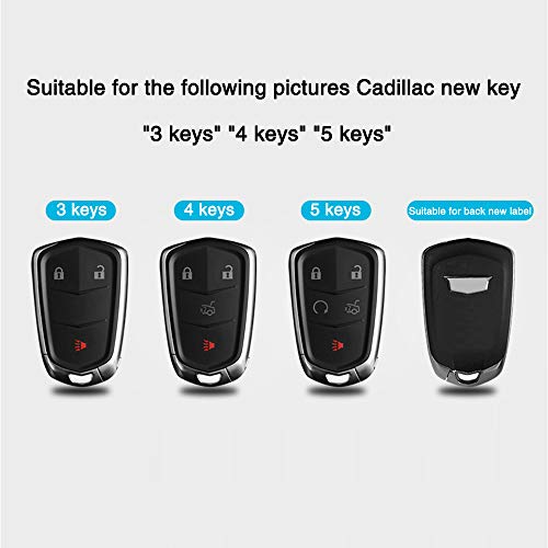 YIJINSHENG TPU Soft Plating Smart Key Fob Remote Cover Case Protector Keyless Jacket for Cadillac CT6 XT5 CTS XTS SRX ATS GTS ATSL HYQ2AB HYQ2EB Car Key Chain (Silver)