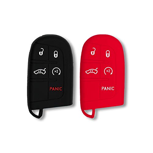 Autobase Silicone Key Fob Cover for Jeep Grand Cherokee Renegade Compass Dodge Challenger Charger Dart Durango Journey Chrysler 200 300 | Car Accessory | Key Protection Case - 2Pcs