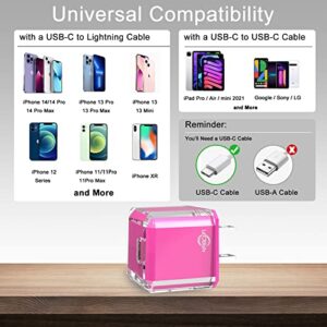 USB C Charger 20W PD 3.0 Durable Compact Fast Charger Compat with iPhone 14/14 Pro/14 Pro Max/13/13 Mini/13 Pro/13 Pro Max/12/12 Mini, Galaxy/Pixel 4/3, iPad Pro/Air iPad Mini, No Cable, Pink Red