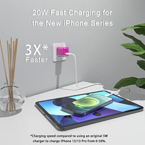 USB C Charger 20W PD 3.0 Durable Compact Fast Charger Compat with iPhone 14/14 Pro/14 Pro Max/13/13 Mini/13 Pro/13 Pro Max/12/12 Mini, Galaxy/Pixel 4/3, iPad Pro/Air iPad Mini, No Cable, Pink Red