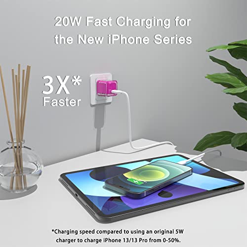 USB C Charger 20W PD 3.0 Durable Compact Fast Charger Compat with iPhone 14/14 Pro/14 Pro Max/13/13 Mini/13 Pro/13 Pro Max/12/12 Mini, Galaxy/Pixel 4/3, iPad Pro/Air iPad Mini, No Cable, Pink Red