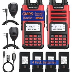 BAOFENG GM-15 Pro GMRS Radio Long Range Walkie Talkies Rechargeable NOAA Weather Alerts & Scan Two Way Radio,GMRS Repeater Capable with Extra Battery Programming Cable Speaker Mic etc Full Kits