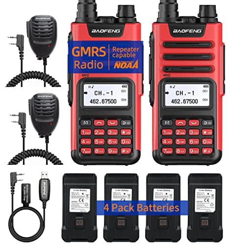 BAOFENG GM-15 Pro GMRS Radio Long Range Walkie Talkies Rechargeable NOAA Weather Alerts & Scan Two Way Radio,GMRS Repeater Capable with Extra Battery Programming Cable Speaker Mic etc Full Kits