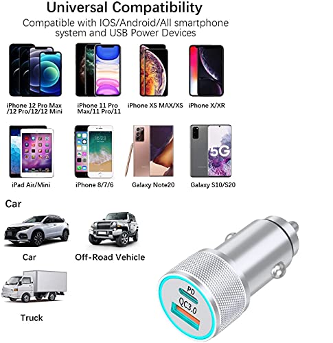 [Apple MFi Certified] iPhone Fast Car Charger, esbeecables 48W Dual Port USB C Power Delivery All Metal Lighter PD/QC3.0 Car Charger with 2Pack Lightning Cable Quick Charging for iPhone/iPad/Airpods