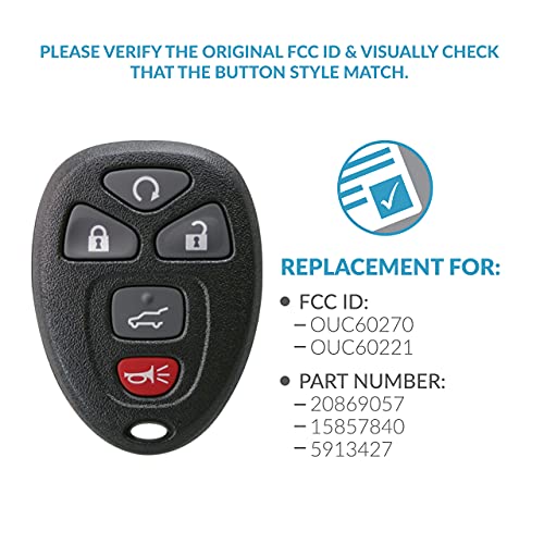 Keyless2Go Replacement for Keyless Entry Car Key Vehicles That Use 5 Button 15913415 OUC60270 OUC60221, Self-Programming - 2 Pack