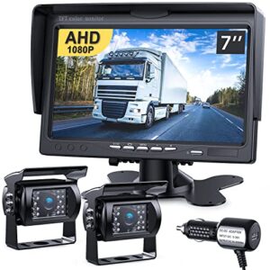 dvknm upgrade dual backup camera monitor kit 7” hd 1080p ip69 waterproof rearview reversing rear view camera monitor for truck trailer semi-trailer box truck rv pickup truck easy installation (tz102)