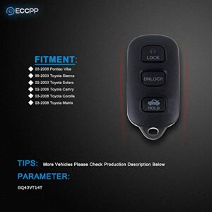 ECCPP Replacement fit for Keyless Entry Remote Key Fob for TOYOTA Sienna Solara Camry Corolla Matrix/Pontiac Vibe GQ43VT14T (Pack of 2)