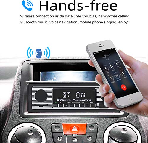 FYPLAY Classic Bluetooth Car Stereo , FM Radio Receiver, Hands-Free Calling, Built-in Microphone, USB/SD/AUX Port, Support MP3/WMA/WAV, Dual Knob Audio Car Multimedia Player, Remote Control