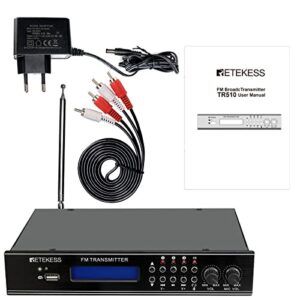 Retekess TR510 FM Transmitter, Long Range FM Broadcast Transmitter with Dual Mic, 3 Preset Stations, FM Radio Station for Church Parking Lot,Drive in Movie,Support USB Drive and RCA Inputs